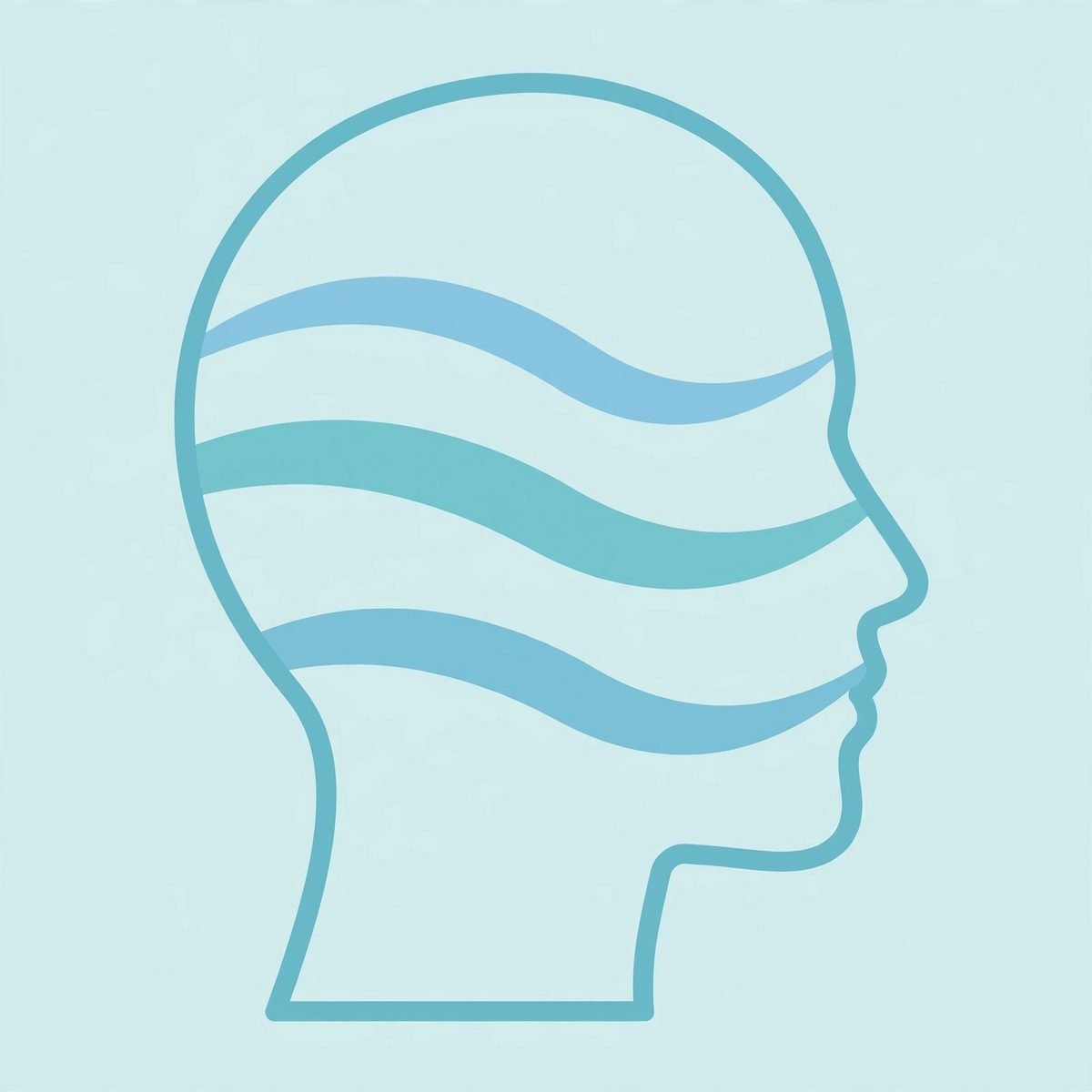 Illustration of a calm head silhouette with gentle theta wave lines flowing through it
