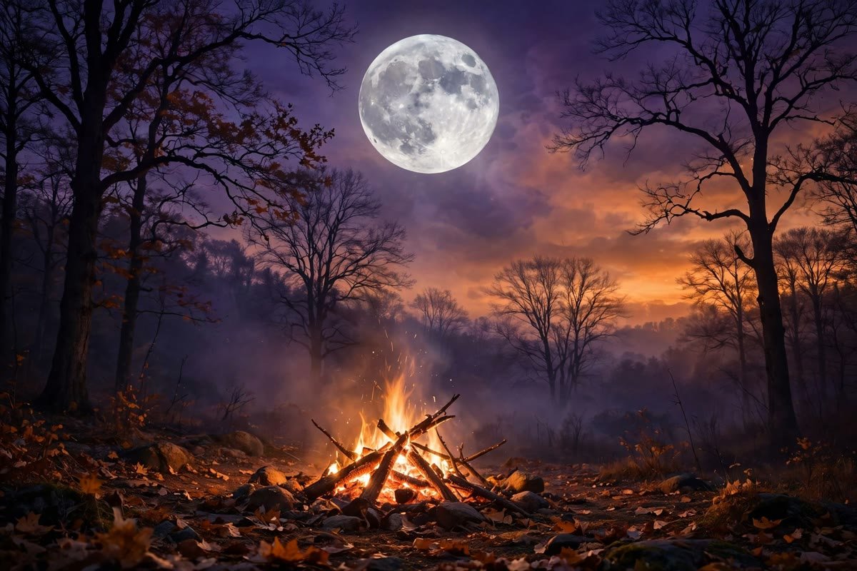 Bonfire under a full autumn moon — why Halloween night suits manifestation
