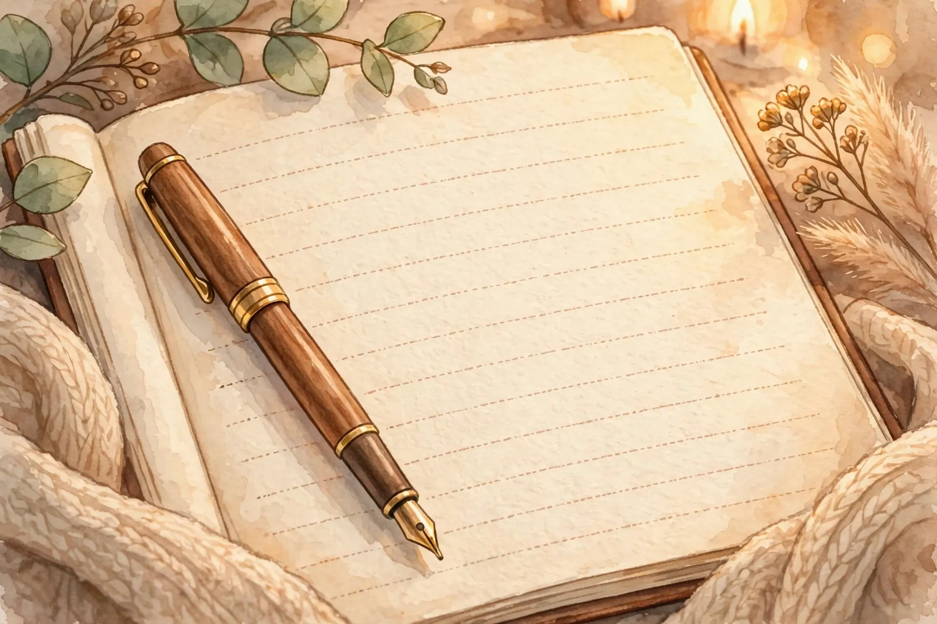 Close-up of a handwritten journal page with a pen resting on it