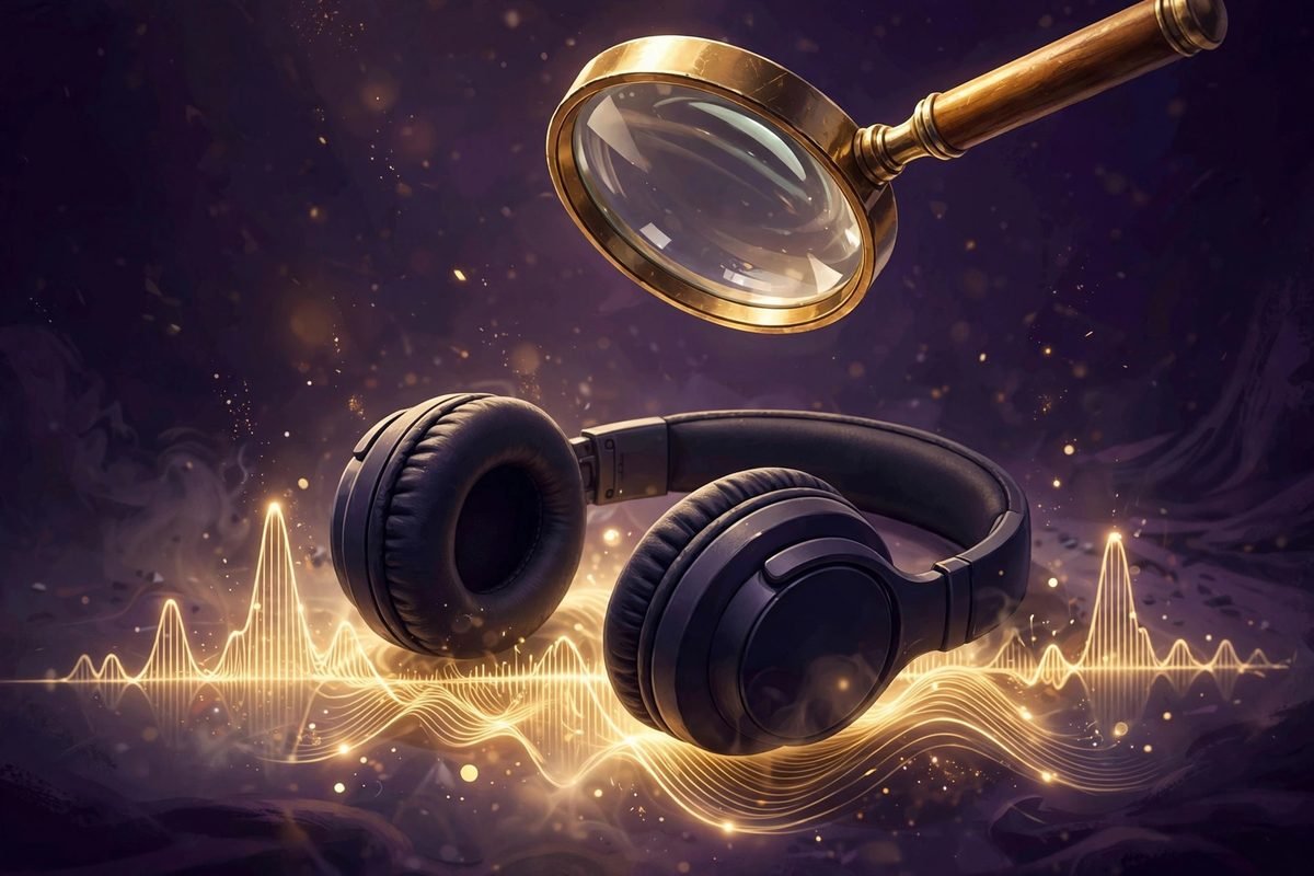 A magnifying glass over headphones and an audio waveform asking if The Last Wish is scam or legit