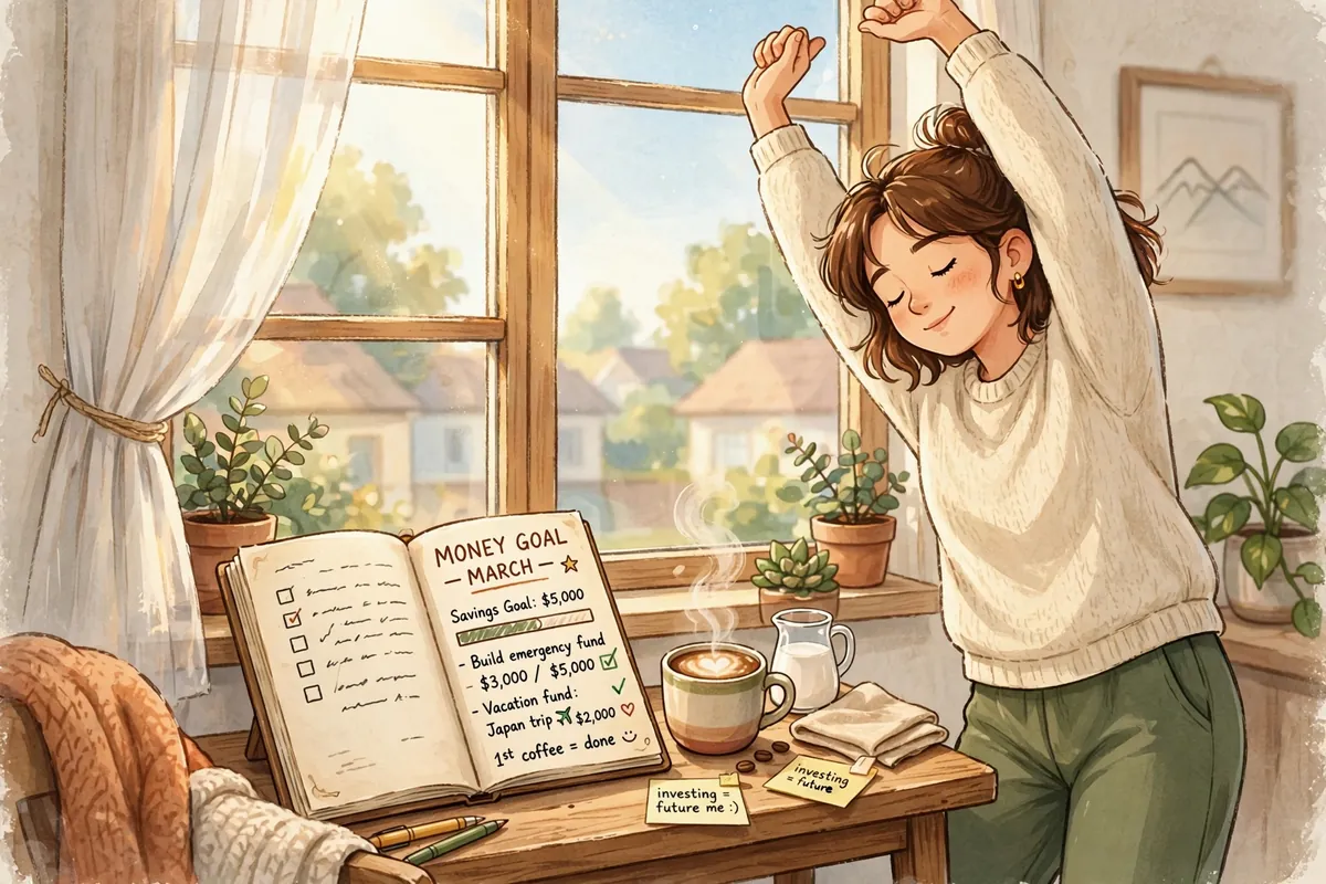 Bright morning scene with journal and coffee