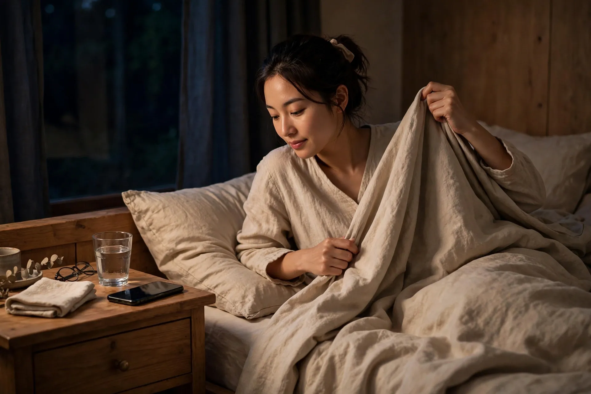 Phone placed face down on a nightstand before sleep