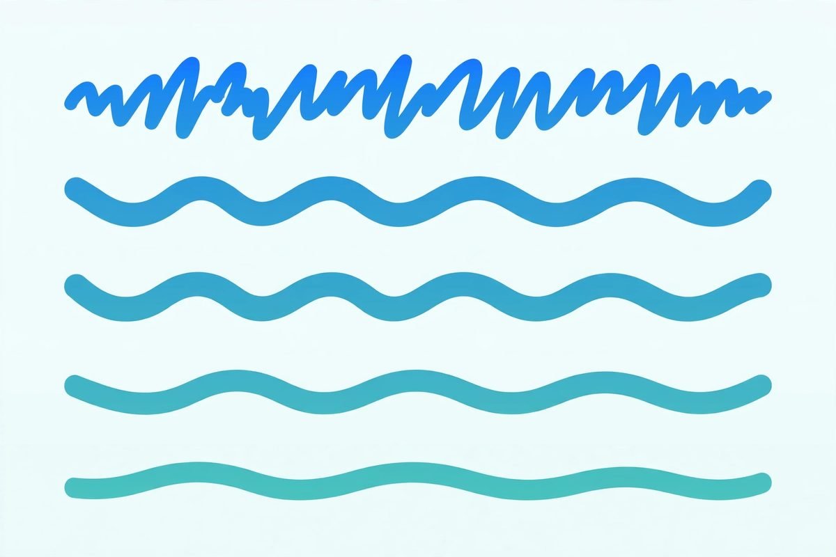 Illustration of five brainwave lines from fast beta to slow delta in blue gradient